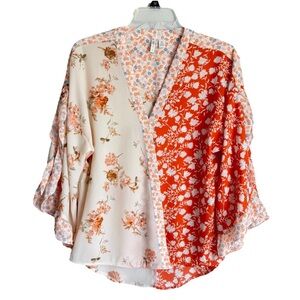 Cato Faux Wrap Blouse Patchwork Ruffle